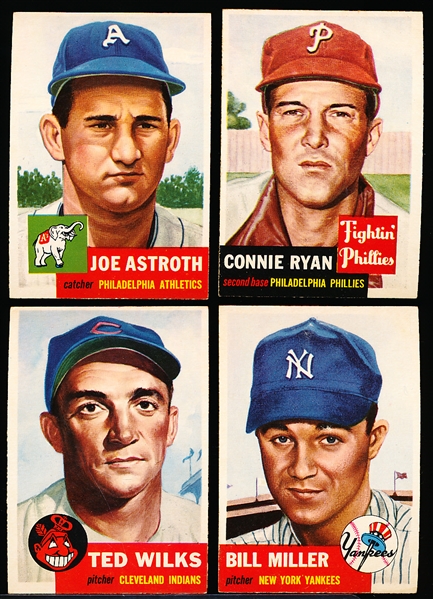 1953 Topps Baseball- 4 Diff- White Print Data Backs