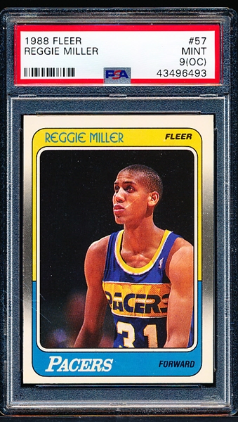 1988-89 Fleer Basketball- #57 Reggie Miller RC- PSA Mint 9 (OC)