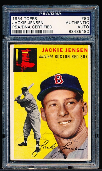 Autographed 1954 Topps Baseball- # 80 Jackie Jensen, Red Sox- PSA/ DNA Certified & Encapsulated