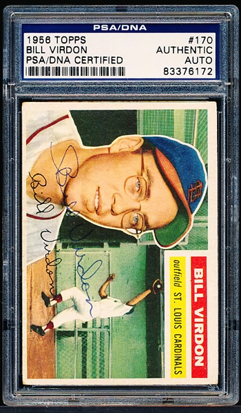 Autographed 1956 Topps Baseball- #170 Bill Virdon, Cardinals- PSA/ DNA Certified & Encapsulated