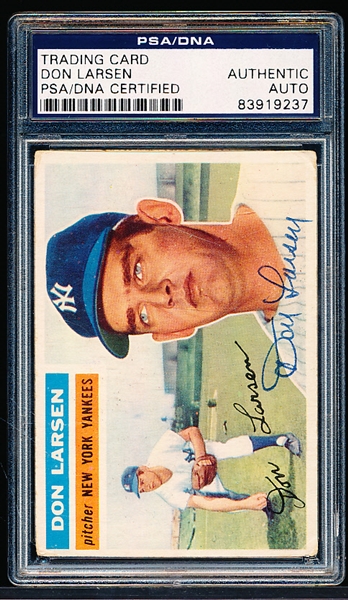Autographed 1956 Topps Baseball- #332 Don Larsen, Yankees- PSA/ DNA Certified & Encapsulated