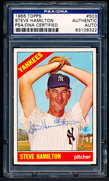 Autographed 1966 Topps Baseball- #503 Steve Hamilton, Yankees- PSA/ DNA Certified & Encapsulated
