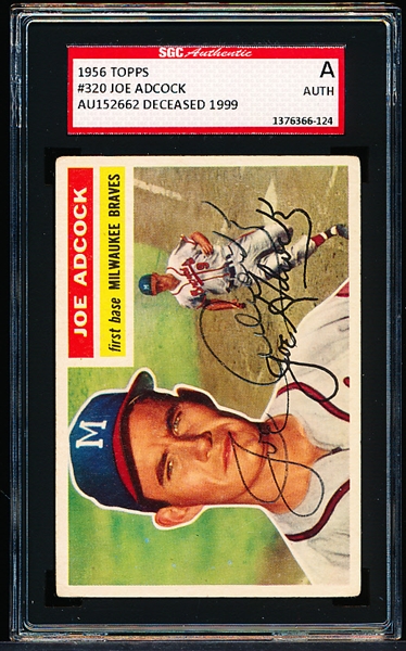 Autographed 1956 Topps Baseball- #320 Joe Adcock, Milwaukee Braves- SGC Certified & Encapsulated