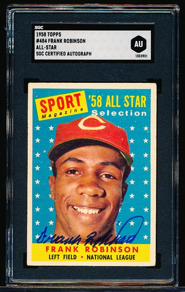 Autographed 1958 Topps Baseball- #484 Frank Robinson AS- SGC Certified & Encapsulated
