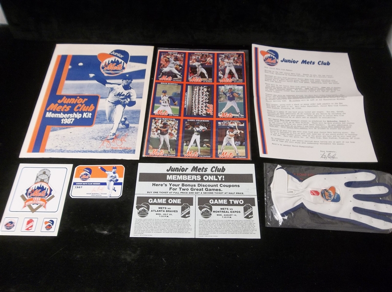 1987 Junior N.Y. Mets Club Membership Packet with Baseball Card Perforated Sheet, Etc… 