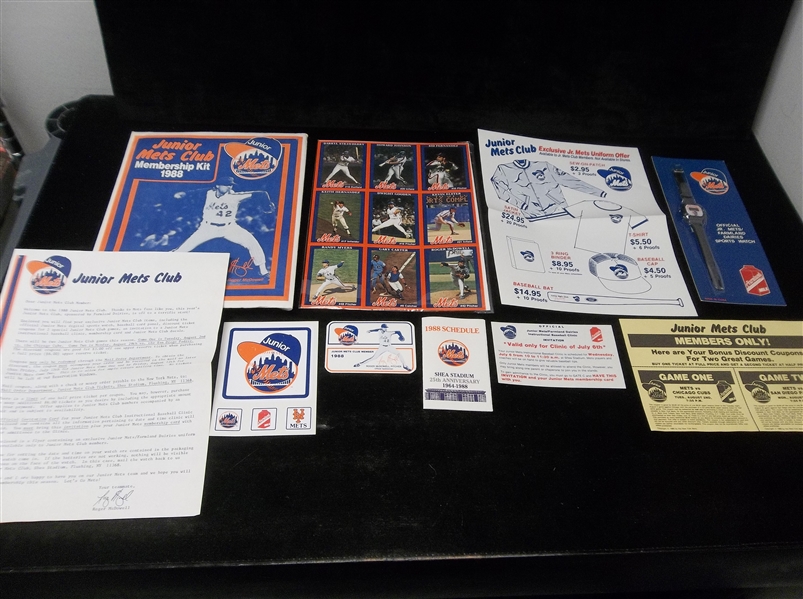 1988 Junior N.Y. Mets Club Membership Packet with Baseball Card Perforated Sheet, Etc