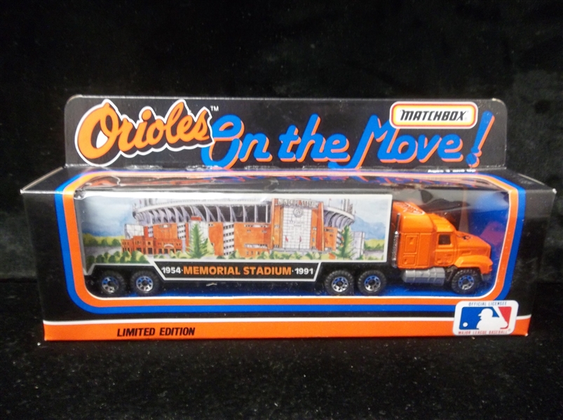 1991 Matchbox “Orioles on the Move!” Lmtd. Ed. Semi-Truck in Original Sealed Box-  Box Signed by Johnny Oates & Elrod Hendricks on Bottom! 