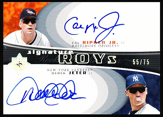 2005 Ultimate Baseball- “Signature ROYs Dual Signature”- #ROY-RJ Cal Ripken Jr. (Orioles)/ Derek Jeter (Yankees)- #55/75 Made! 