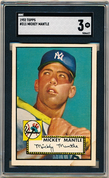 1952 Topps Baseball- #311 Mickey Mantle, Yankees- SGC Vg 3 – Wow!