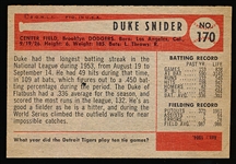 1954 Bowman Baseball- #170 Duke Snider, Dodgers