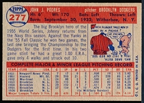1957 Topps Baseball- #277 Johnny Podres, Dodgers- Semi Hi#