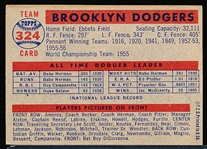 1957 Topps Baseball- #324 Brooklyn Dodgers Team- Semi Hi#