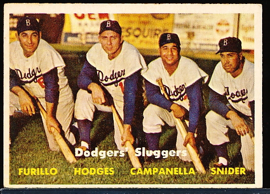 1957 Topps Baseball- #400 Dodgers’ Sluggers- Furillo/ Snider/ Campanella/ Hodges