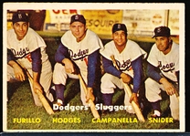 1957 Topps Baseball- #400 Dodgers’ Sluggers- Furillo/ Snider/ Campanella/ Hodges