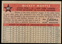 1958 Topps Baseball- #487 Mickey Mantle All Star