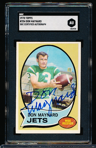 Autographed 1970 Topps Football- #254 Don Maynard, Jets- SGC Authentic Certified & Encapsulated