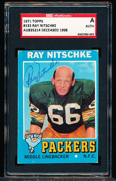 Autographed 1971 Topps Football- #133 Ray Nitschke, Packers- SGC Authentic Certified & Encapsulated