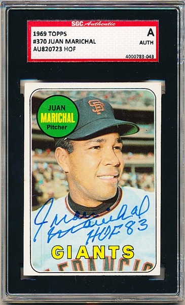 Autographed 1969 Topps Baseball- #370 Juan Marichal, Giants- SGC Certified & Encapsulated