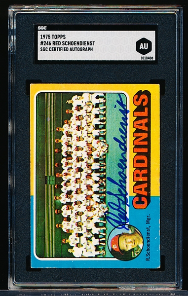 Autographed 1975 Topps Baseball- #246 Cardinals Team (Red Schoendienst Signed)- SGC Certified & Encapsulated