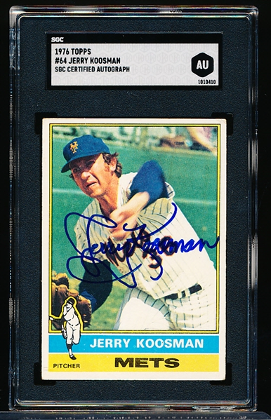 Autographed 1976 Topps Baseball- #64 Jerry Koosman, Mets- SGC Certified & Encapsulated