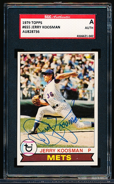 Autographed 1979 Topps Baseball- #655 Jerry Koosman, Mets- SGC Certified & Encapsulated