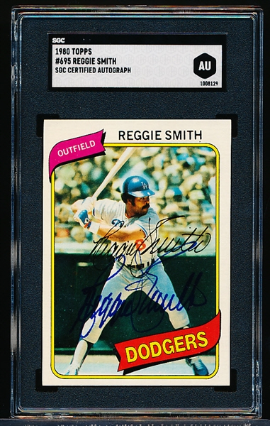Autographed 1980 Topps Baseball- #695 Reggie Smith, Dodgers- SGC Certified & Encapsulated