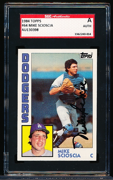 Autographed 1984 Topps Baseball- #64 Mike Scioscia, Dodgers- SGC Certified & Encapsulated