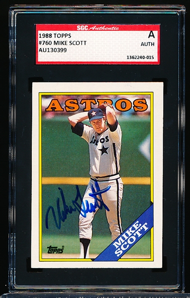 Autographed 1988 Topps Baseball- # 760 Mike Scott, Astros- SGC Certified & Encapsulated