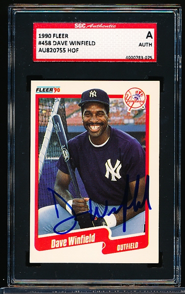 Autographed 1990 Fleer Baseball- #458 Dave Winfield, Yankees- SGC Certified & Encapsulated