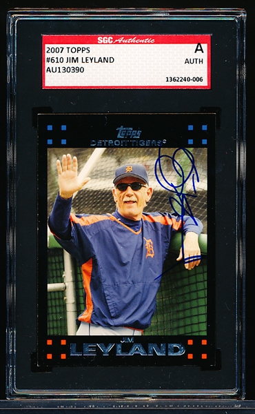 Autographed 2007 Topps Baseball- #610 Jim Leyland, Tigers- SGC Certified & Encapsulated