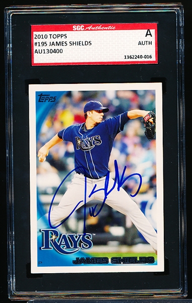 Autographed 2010 Topps Baseball- #195 James Shields, Rays- SGC Certified & Encapsulated