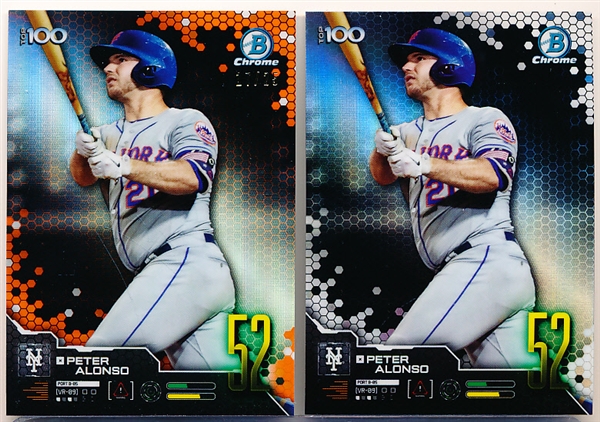 2019 Bowman Chrome Bb- “Scouts Top 100” Insert- #BTP52 Peter Alonso, Mets- 2 Diff.