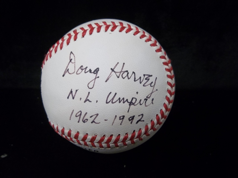 Autographed & Inscribed Doug Harvey Official N.L. (Wm. White Pres.) Baseball