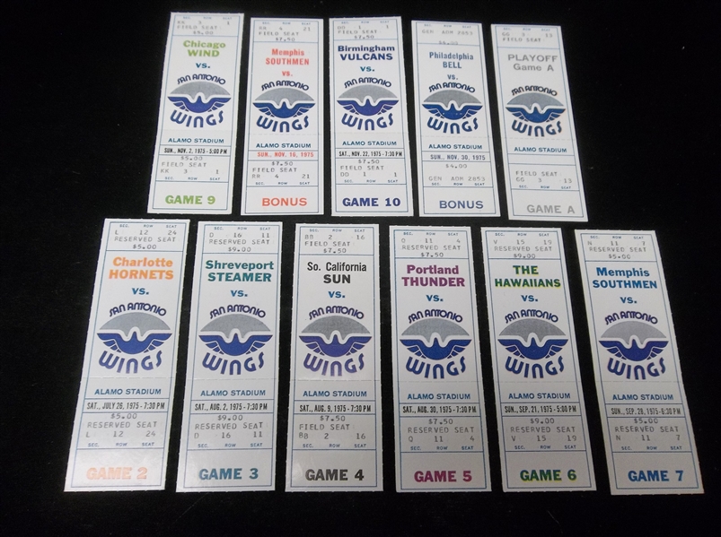 1975 San Antonio Wings WFL Full Tickets (With Stubs)- 11 Diff.