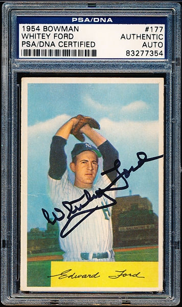 Autographed 1954 Bowman Baseball- #177 Whitey Ford, Yankees- PSA/ DNA Certified & Encapsulated