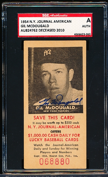 Autographed 1954 NY Journal American Baseball- Gil McDougald, Yankees- SGC Certified & Encapsulated