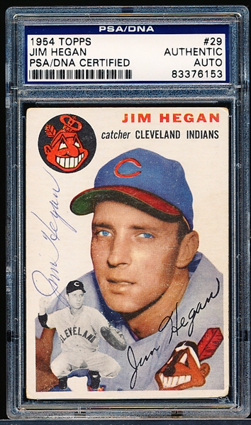 Autographed 1954 Topps Baseball- #29 Jim Hegan, Cleveland- PSA/ DNA Certified & Encapsulated