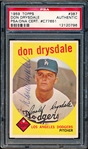 Autographed 1959 Topps Baseball- #387 Don Drysdale, Dodgers- PSA/ DNA Certified & Encapsulated