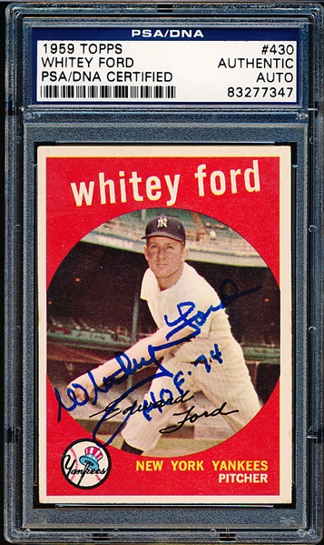 Autographed 1959 Topps Baseball- #430 Whitey Ford, Yankees- PSA/ DNA Certified & Encapsulated