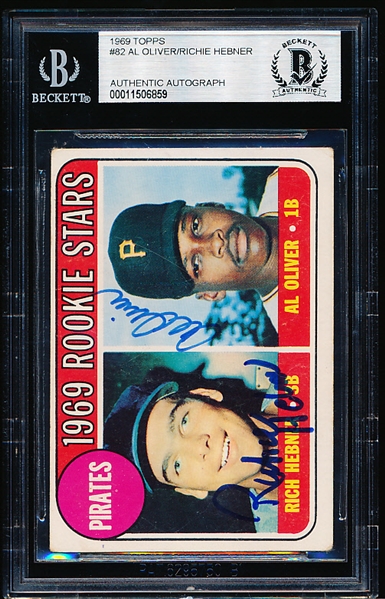 Autographed 1969 Topps Baseball- #82 Al Oliver/ Richie Hebner Signed by Both!- Beckett Certified & Encapsulated