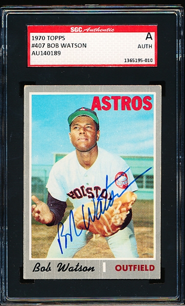 Autographed 1970 Topps Baseball- #407 Bob Watson, Astros- SGC Certified & Encapsulated