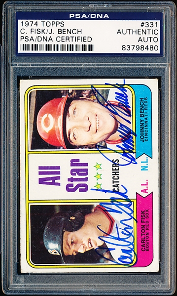 Autographed 1974 Topps Baseball- #331 Fisk/ Bench All Star Catchers- Signed by Both!- PSA/DNA Certified & Encapsulated