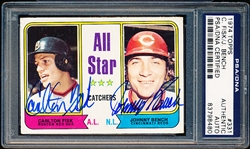 Autographed 1974 Topps Baseball- #331 Fisk/ Bench All Star Catchers- Signed by Both!- PSA/DNA Certified & Encapsulated
