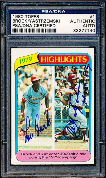 Autographed 1980 Topps Baseball- #1 Brock/ Yaz HL- Signed by Both! - PSA/ DNA Certified & Encapsulated