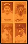 1929/30 “4 in 1” Baseball Exhibit with Postcard Back- Peach/ Orange Color- Detroit A.L.- Dale Alexander, McManus, H. F. Rice, C. Gehringer