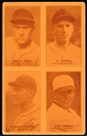 1929/30 “4 in 1” Baseball Exhibit with Postcard Back- Peach/ Orange Color- Pittsburgh NL- Earl Adams, R. Bartell, Harold Traynor, Earl Sheely