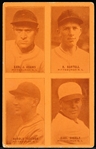 1929/30 “4 in 1” Baseball Exhibit with Postcard Back- Peach/ Orange Color- Pittsburgh NL- Earl Adams, R. Bartell, Harold Traynor, Earl Sheely
