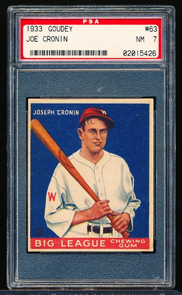 1933 Goudey Baseball- #63 Joe Cronin, Washington- PSA NM 7