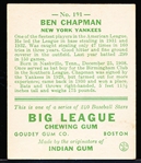 1933 Goudey Baseball- #191 Ben Chapman, Yankees