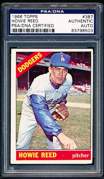 Autographed 1966 Topps Baseball- #387 Howie Reed, Dodgers- PSA/DNA Certified & Encapsulated